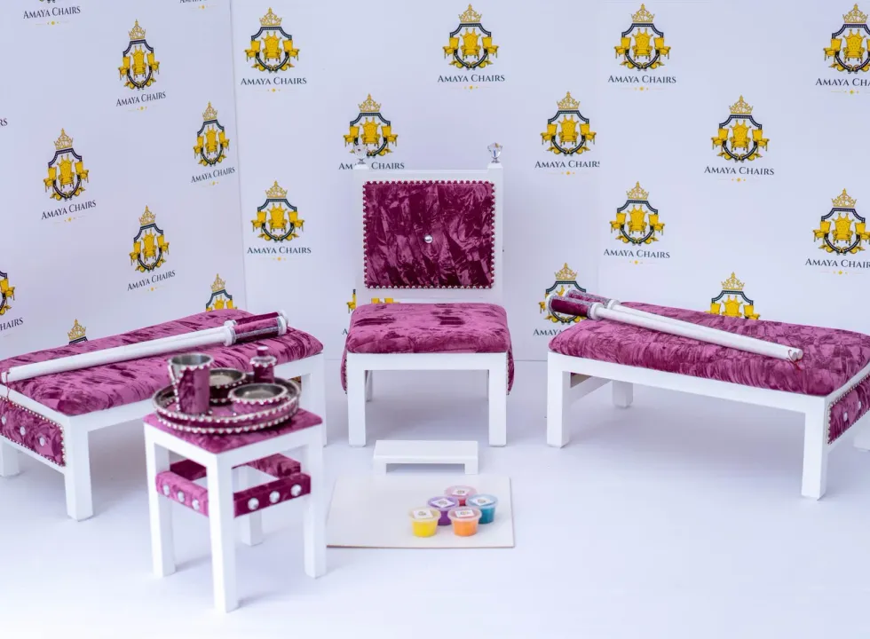 Rose Quartz Maiyan suite — head chair, side chairs, tray table and accessories