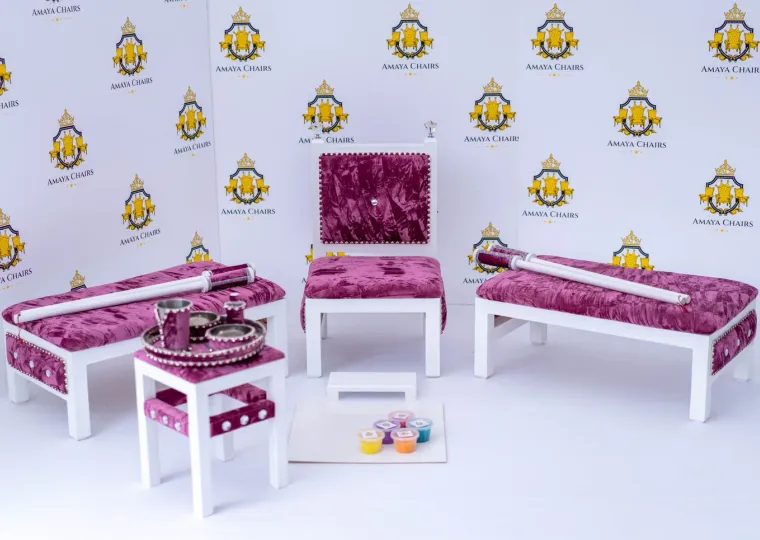 Rose Quartz Maiyan suite — head chair, two side chairs, tray table and accessories