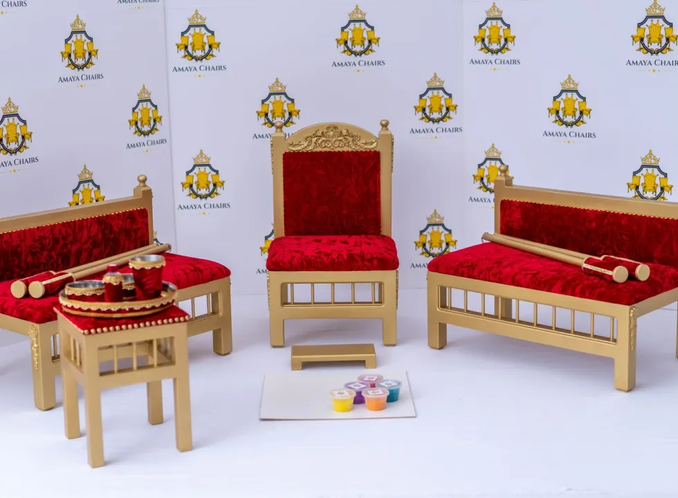 Royal Crimson Maiyan suite — head chair, side chairs, tray table and accessories