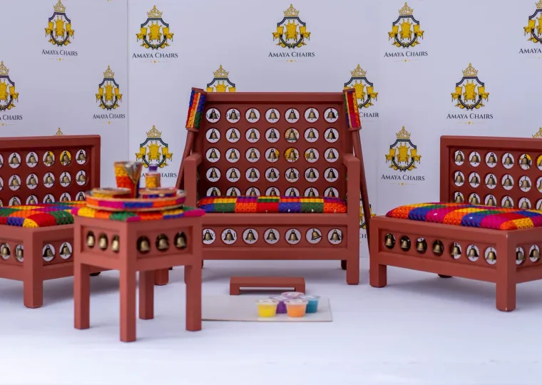 Satrang Maiyan suite — head chair, two side chairs, tray table and accessories