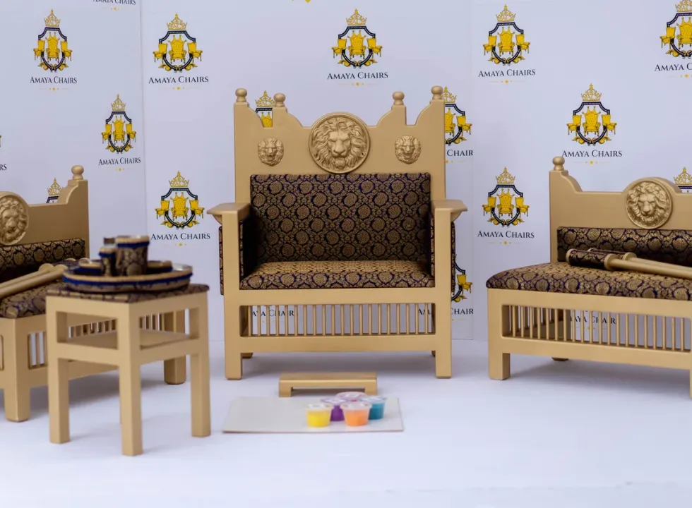 The Majestic Lion Maiyan suite — head chair, side chairs, tray table and accessories