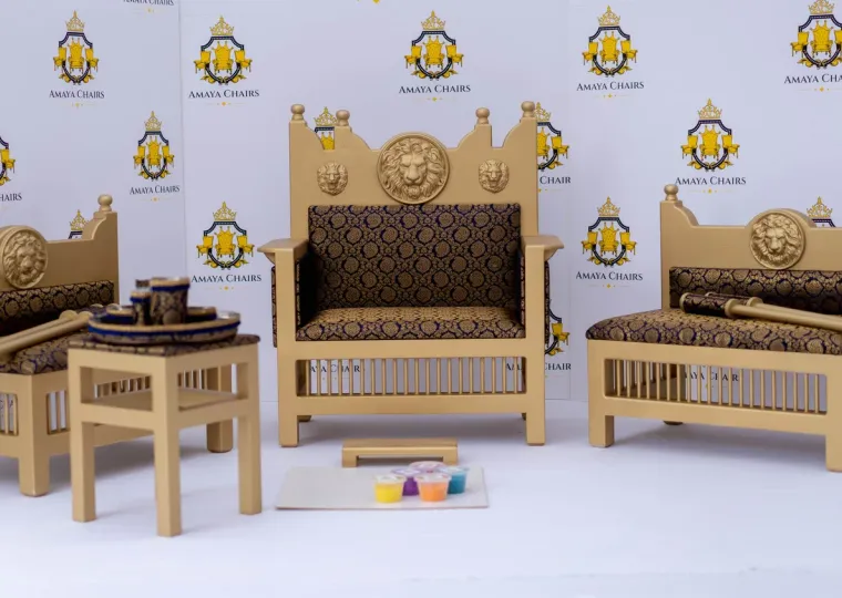 The Majestic Lion Maiyan suite — head chair, two side chairs, tray table and accessories